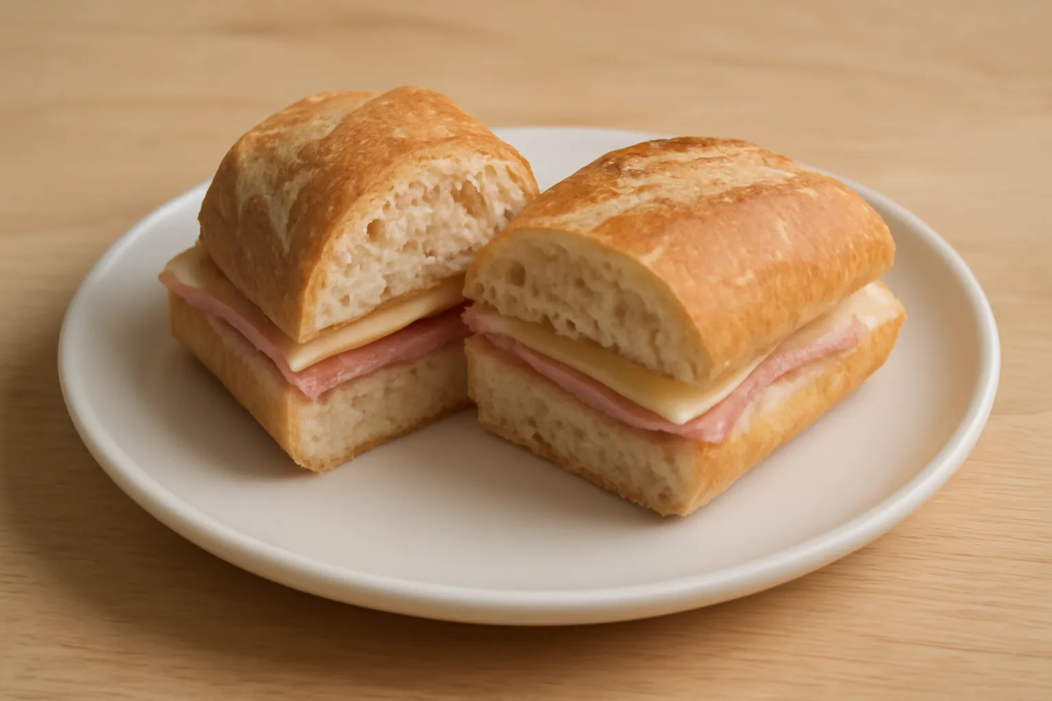 Ổ bánh mì nhỏ cắt đôi trên đĩa trẻ em