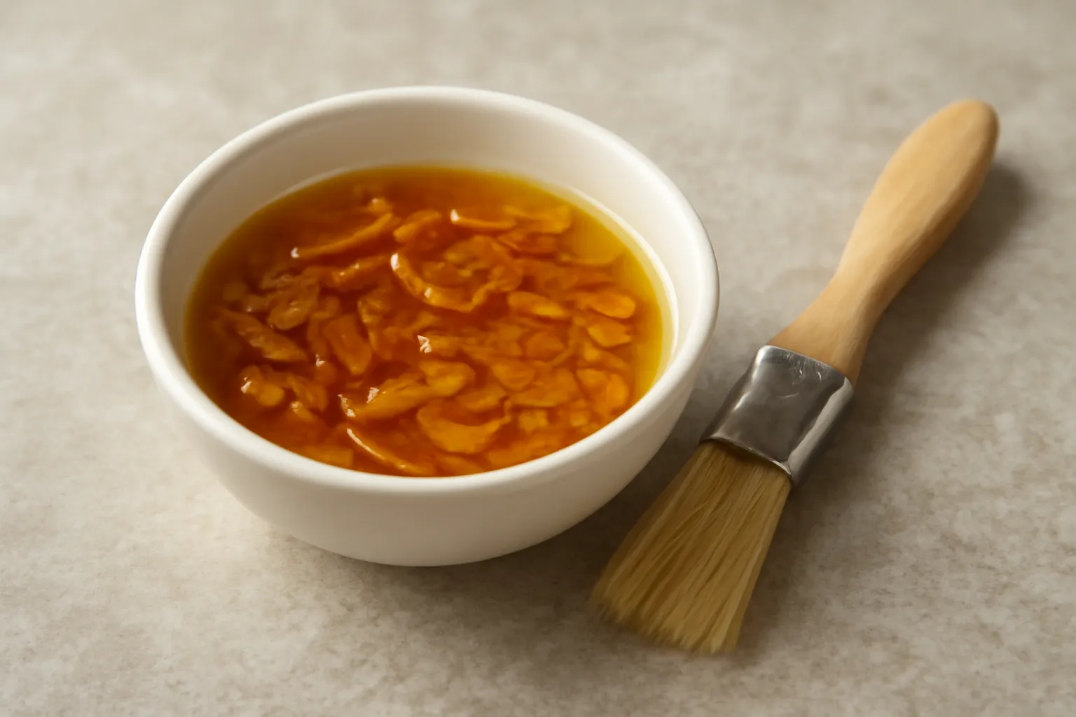 Chén dầu hành phi vàng óng với cọ phết