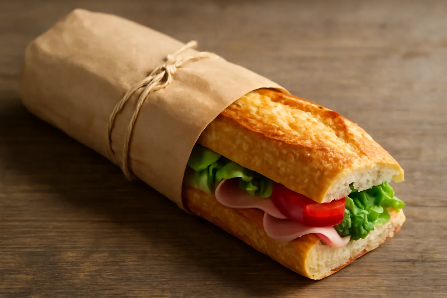 Ổ bánh mì gói giấy với đầu để hở