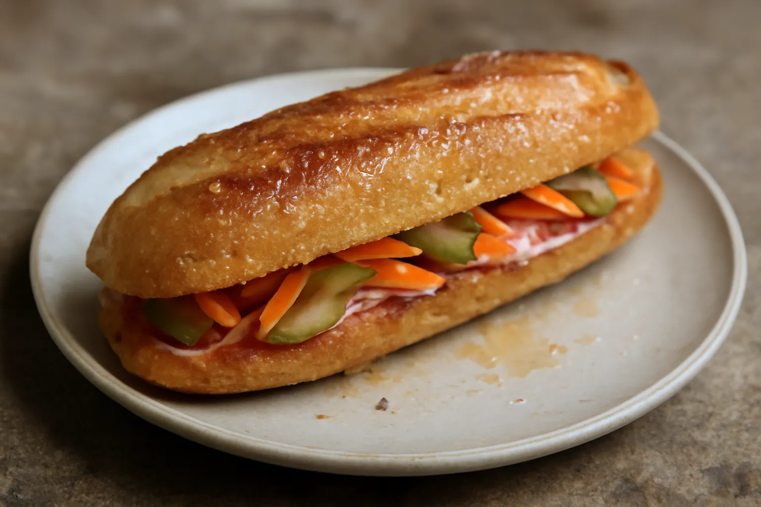 Ổ bánh mì bị nhão với đồ chua ướt