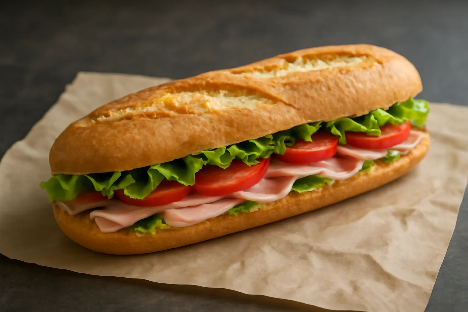 Ổ bánh mì kẹp nhân đặt trên giấy gói